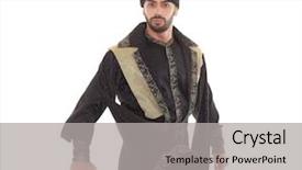  Presentation with stand strong - Colorful presentation theme enhanced with expresso oriente - handsome strong courageous man backdrop and a light gray colored foreground