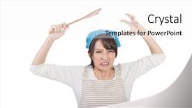  Presentation with wind energy close up portrait - Slide deck featuring expresso oriente - mad asian housewife closeup portrait background and a sky blue colored foreground