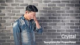  Presentation with brick wall - Slide deck enhanced with expresso oriente - sad asian young man portrait background and a gray colored foreground