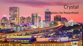  Presentation with bridges - PPT theme featuring expressway - boston massachusetts usa skyline background and a coral colored foreground