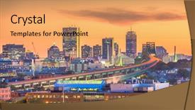  Presentation with bridges - Beautiful slide deck featuring expressway - boston massachusetts usa skyline backdrop and a yellow colored foreground