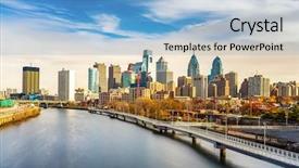  Presentation with expressway - Beautiful PPT theme featuring expressway - panoramic picture of philadelphia skyline backdrop and a light blue colored foreground