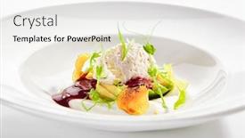  Presentation with restaurent - Slide deck featuring exquisite serving avocado salad with truffle and crab on white restaurant plate isolated luxury gourmet restaurent dish with delicious seafood vegetables and greens in modern minimalist style background and a white colored foreground
