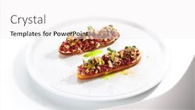  Presentation with restaurent - Audience pleasing theme consisting of exquisite-serving-beef-tartare backdrop and a white colored foreground