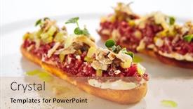  Presentation with meat beef - Colorful slide deck enhanced with exquisite-serving-beef-tartare backdrop and a coral colored foreground