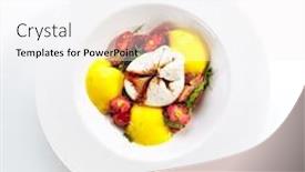  Presentation with mozzarella cheese - Amazing PPT theme having exquisite-serving-burrata-cheese backdrop and a white colored foreground