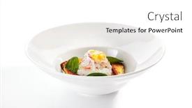  Presentation with restaurent - PPT theme having exquisite-serving-crab-cake-napoleon background and a white colored foreground