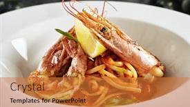  Presentation with pasta restaurant - Amazing presentation design having exquisite serving creative restaurant food with grilled tiger prawns and smoked sweet pepper cream beautiful elegant decorated italian pasta with big king shrimps on black marble table backdrop and a red colored foreground