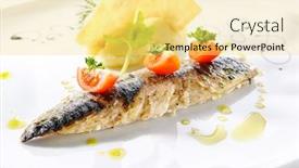  Presentation with white plate - Audience pleasing theme consisting of exquisite-serving-grilled-mackerel backdrop and a yellow colored foreground