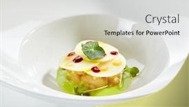  Presentation with restaurent - Colorful theme enhanced with exquisite-serving-scallop-in-pesto backdrop and a light gray colored foreground
