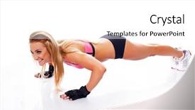  Presentation with 3d white people pushing - Cool new theme with exretion - sporty woman doing push-up backdrop and a  colored foreground