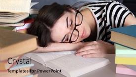  Presentation with reading table - PPT layouts with exretion - young woman fell asleep while background and a  colored foreground