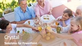  Presentation with extended family - Presentation theme with extended families - family sitting having lunch background and a coral colored foreground