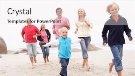  Presentation with extended family - Cool new PPT theme with extended families - three generation family running along backdrop and a sky blue colored foreground
