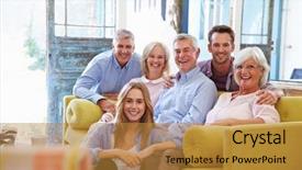  Presentation with extended family - Slide set with extended family group at home background and a gold colored foreground