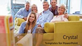 Presentation with extended family - Presentation design having extended family group at home background and a gold colored foreground