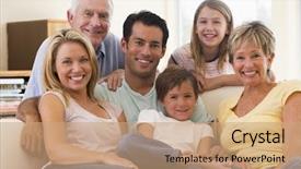  Presentation with extended family - Presentation design having extended family in living room background and a coral colored foreground