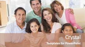  Presentation with extended family - Presentation theme featuring extended family in living room background and a coral colored foreground