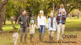  Presentation with extended family - Slide set having extended family posing with warm background and a gold colored foreground