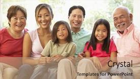  Presentation with extended family - Presentation enhanced with extended family relaxing on sofa background and a coral colored foreground