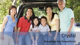  Presentation with extended family - Audience pleasing PPT layouts consisting of extended family sitting in tailgate backdrop and a teal colored foreground
