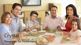  Presentation with extended family - Slide deck having extended hispanic family enjoying meal background and a coral colored foreground