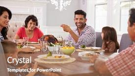  Presentation with extended family - Theme consisting of food latino - extended hispanic family enjoying meal background and a coral colored foreground