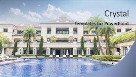  Presentation with swimming - Beautiful slide deck featuring exterior - swimming pool in back yard backdrop and a light blue colored foreground