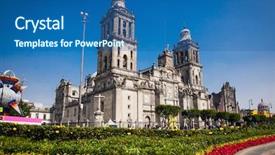  Presentation with mexico city - PPT theme consisting of exterior metropolitan cathedral in mexico background and a ocean colored foreground