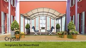  Presentation with villa - Presentation design featuring exterior new villa in classic style view from the garden background and a gold colored foreground