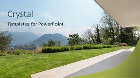  Presentation with veranda - Audience pleasing slides consisting of exterior of a new house veranda with green lawn backdrop and a sky blue colored foreground