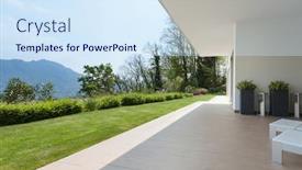  Presentation with veranda - Slides enhanced with exterior of a new house veranda with green lawn background and a sky blue colored foreground