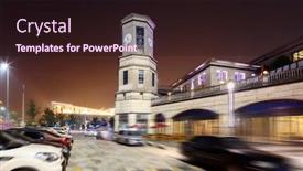  Presentation with mall - PPT theme consisting of exterior-of-a-vintage-shopping background and a wine colored foreground