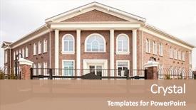  Presentation with school building - Beautiful PPT theme featuring exterior of elementary school building backdrop and a coral colored foreground