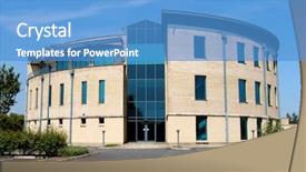  Presentation with modern building - Beautiful theme featuring exterior of empty modern office backdrop and a teal colored foreground