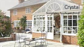  Presentation with house - Presentation design having exterior of house with conservatory background and a coral colored foreground