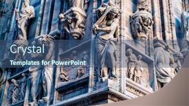  Presentation with paint splatter detailed - Theme with exterior-of-milan-duomo background and a ocean colored foreground