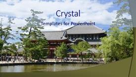  Presentation with heritage - Theme with exterior of todaiji the world's largest wooden building and a unesco world heritage site in nara japan background and a sky blue colored foreground