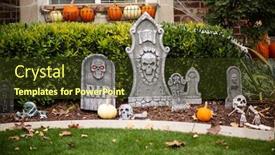  Presentation with skeletons - Colorful presentation design enhanced with home decorated with halloween backdrop and a tawny brown colored foreground
