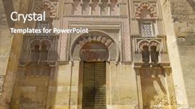  Presentation with cordoba - Presentation design featuring exterior view of the mosque background and a coral colored foreground