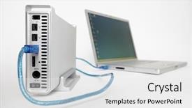  Presentation with notebook - Amazing PPT theme having external hard drive connected backdrop and a white colored foreground