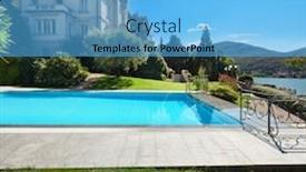  Presentation with villa - PPT theme consisting of external of a villa beautiful swimming pool overlooking the lake background and a light blue colored foreground