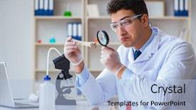  Presentation with bone - Slide set featuring paleontologist looking at extinct animal background and a light blue colored foreground