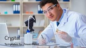  Presentation with femur bone - Amazing PPT layouts having paleontologist looking at extinct animal backdrop and a light blue colored foreground