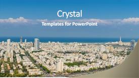  Presentation with city of chicago aerial view - Beautiful PPT theme featuring extra large panorama of tel backdrop and a teal colored foreground