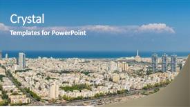  Presentation with city of chicago aerial view - Slide set having extra large panorama of tel background and a teal colored foreground