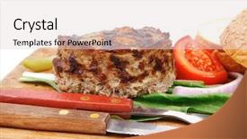  Presentation with hamburger - Amazing presentation theme having extra thick hot beef meat hamburger lunch on wooden plate with tomatoes and salad isolated on white background backdrop and a lemonade colored foreground