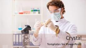  Presentation with drug poison - Presentation theme featuring extraction - male scientist extracting poison background and a coral colored foreground