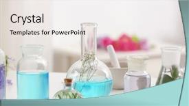  Presentation with industri - Amazing slide deck having extractive industri - bottles with different perfume oils backdrop and a sky blue colored foreground