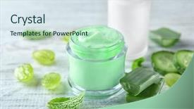  Presentation with cream - Beautiful theme featuring extractive mineral - jar of body cream backdrop and a sky blue colored foreground